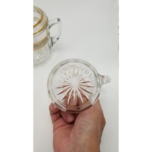 Vintage Glass Sugar Creamer, Round Butter Dish, Cheese Dome, Gold Trim  Set - Picture 4 of 7